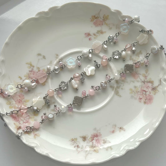 Silver + Pink Clutter Bead Bracelets