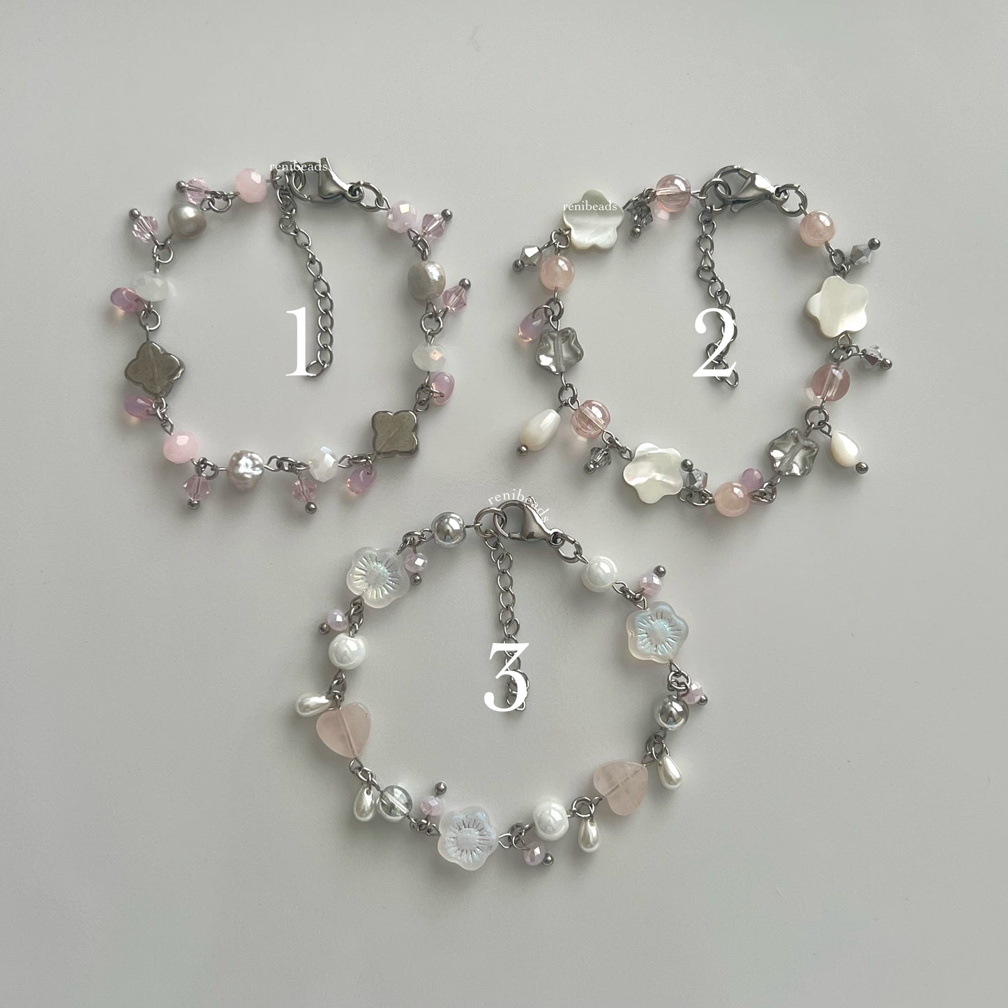 Silver + Pink Clutter Bead Bracelets