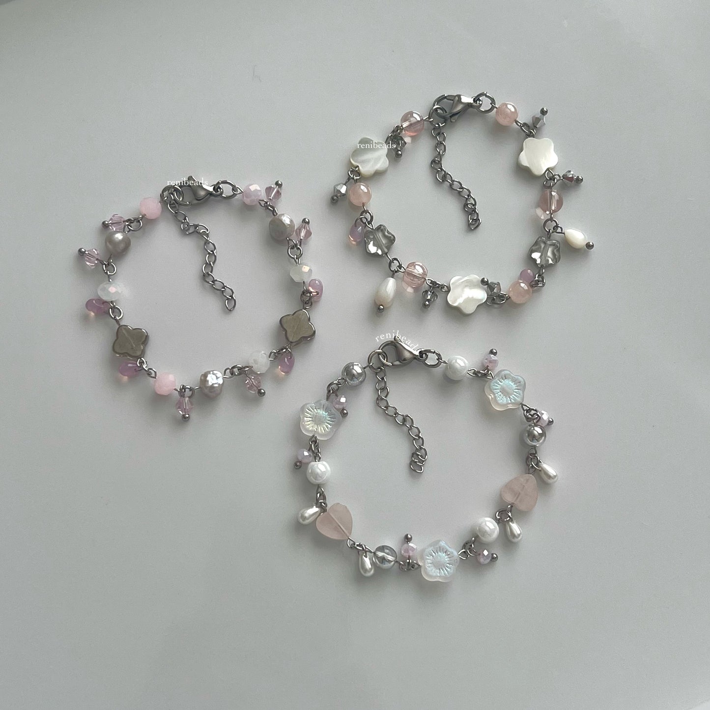 Silver + Pink Clutter Bead Bracelets