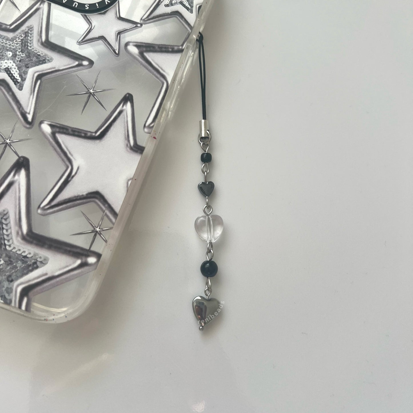 Chrome Heart Phone Charm - Stainless Steel Beaded Phone Charm