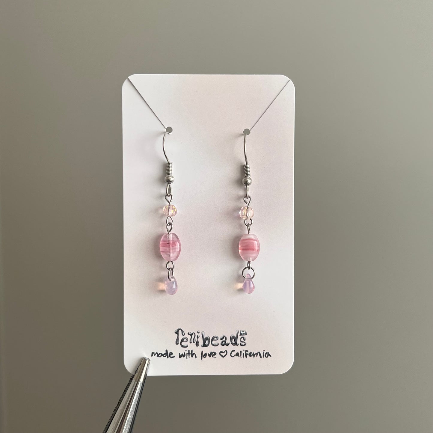 Pink + Silver Glass Drop Earrings