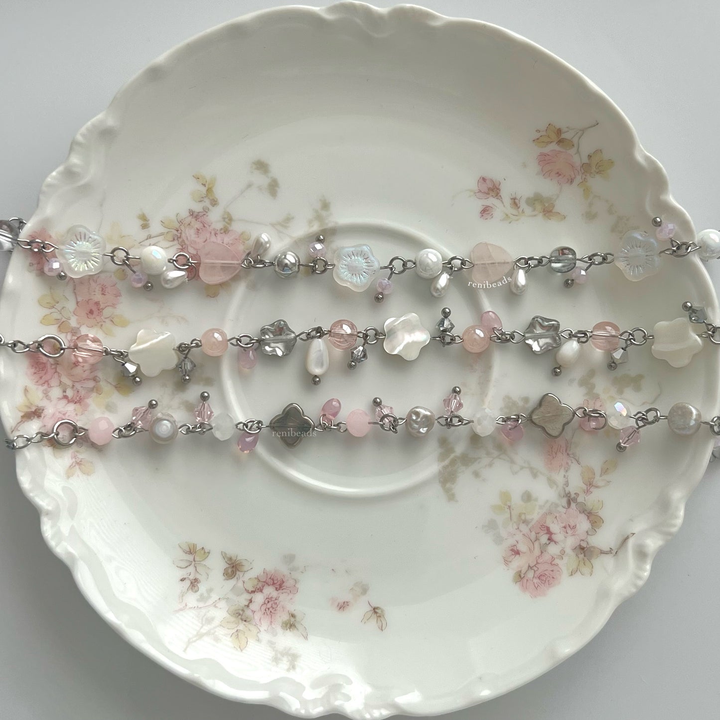 Silver + Pink Clutter Bead Bracelets
