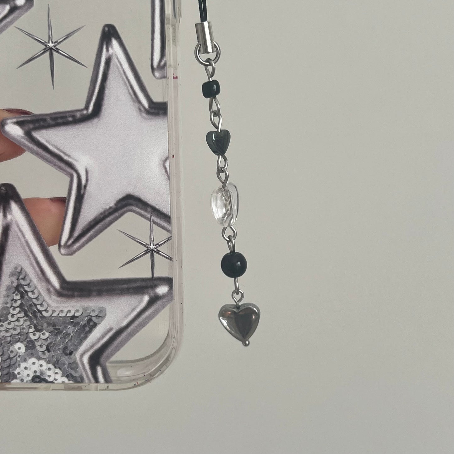Chrome Heart Phone Charm - Stainless Steel Beaded Phone Charm