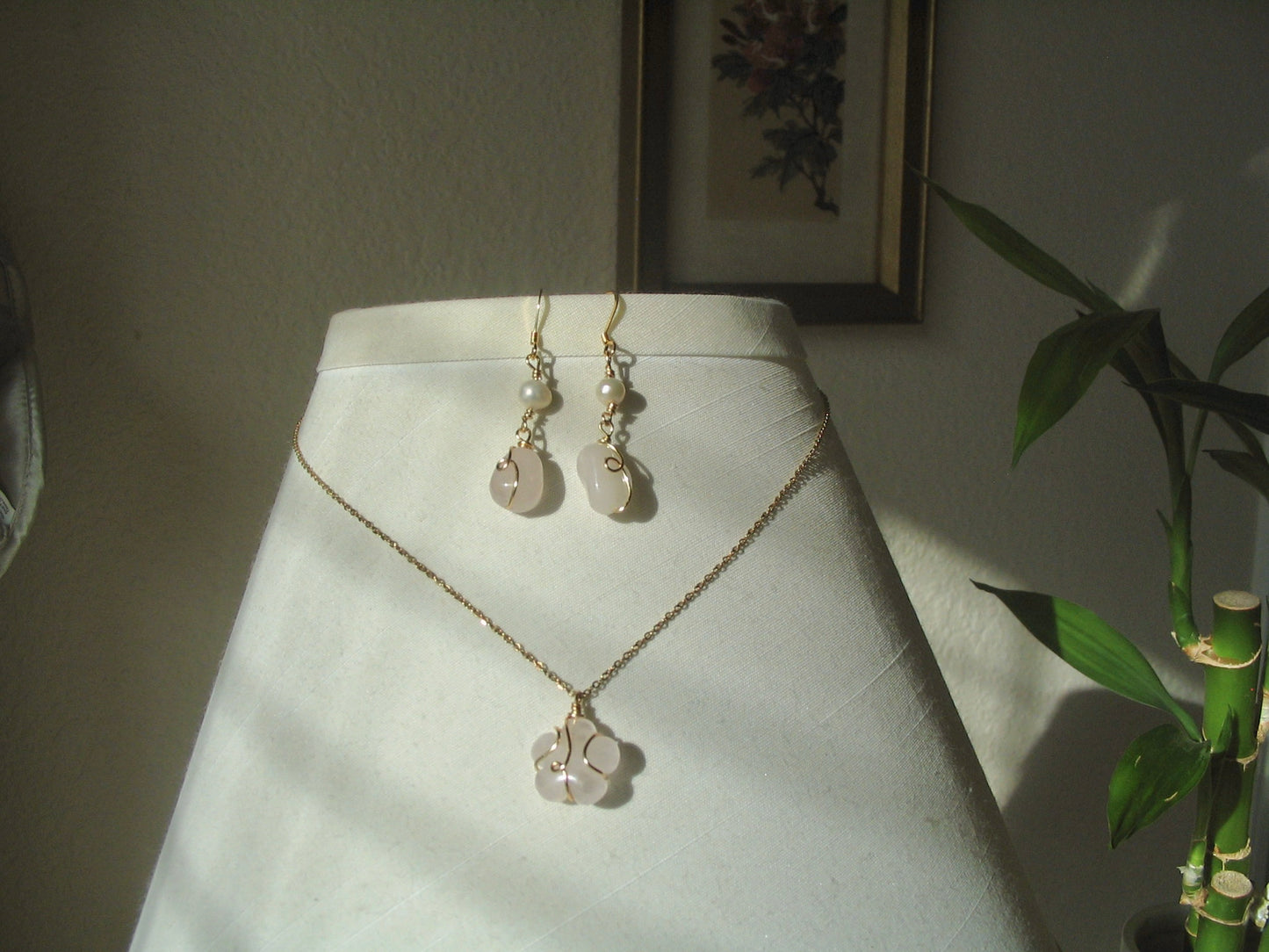 Rose Quartz Pearl Set