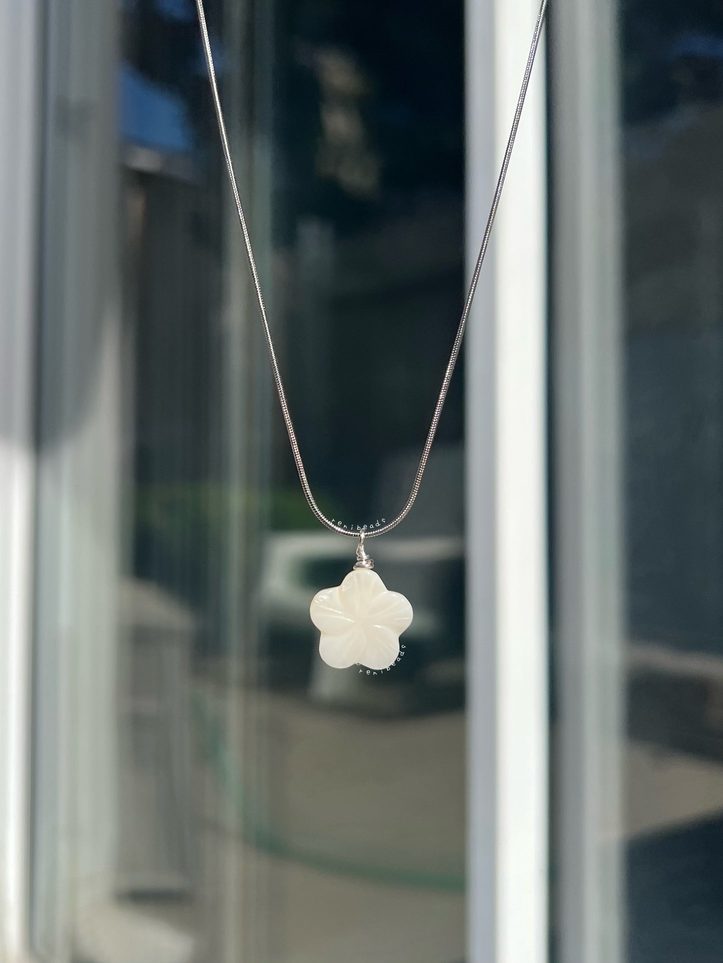 Silver White Hibiscus Necklace
