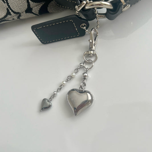 Y2k Silver Heart Keychain Cute Purse Charm Stainless Steel