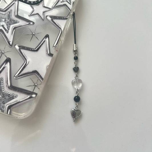 Chrome Heart Phone Charm - Stainless Steel Beaded Phone Charm