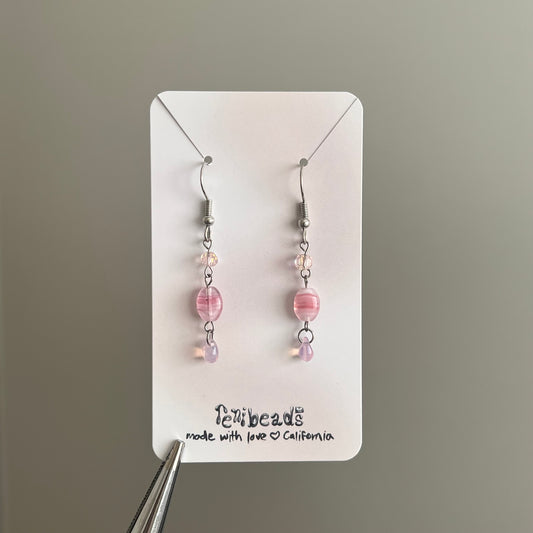 Pink + Silver Glass Drop Earrings