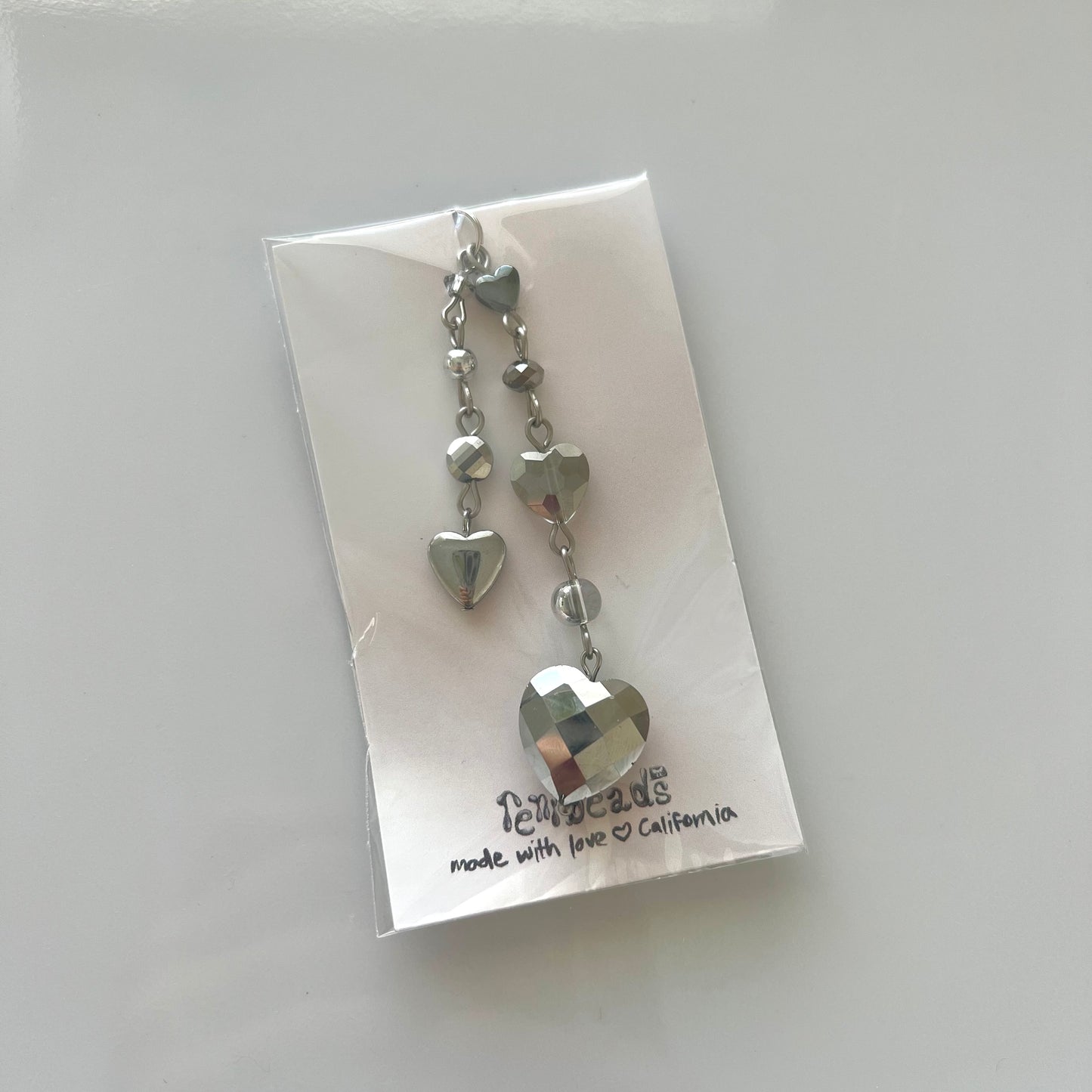 “Cyber Love” Phone Charm Y2k Silver Heart Beaded Phone Charm
