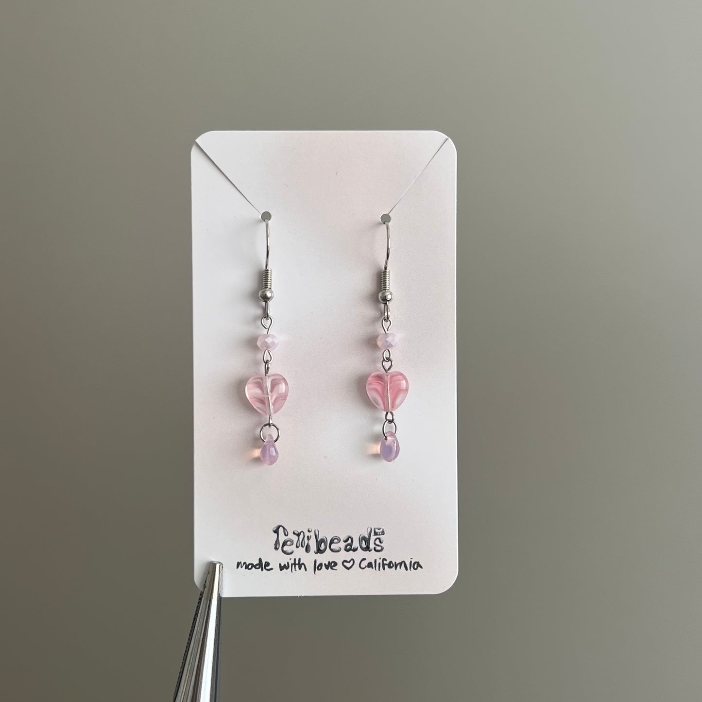Pink + Silver Heart Drop Earrings