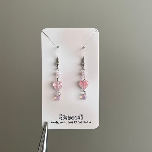 Pink + Silver Heart Drop Earrings