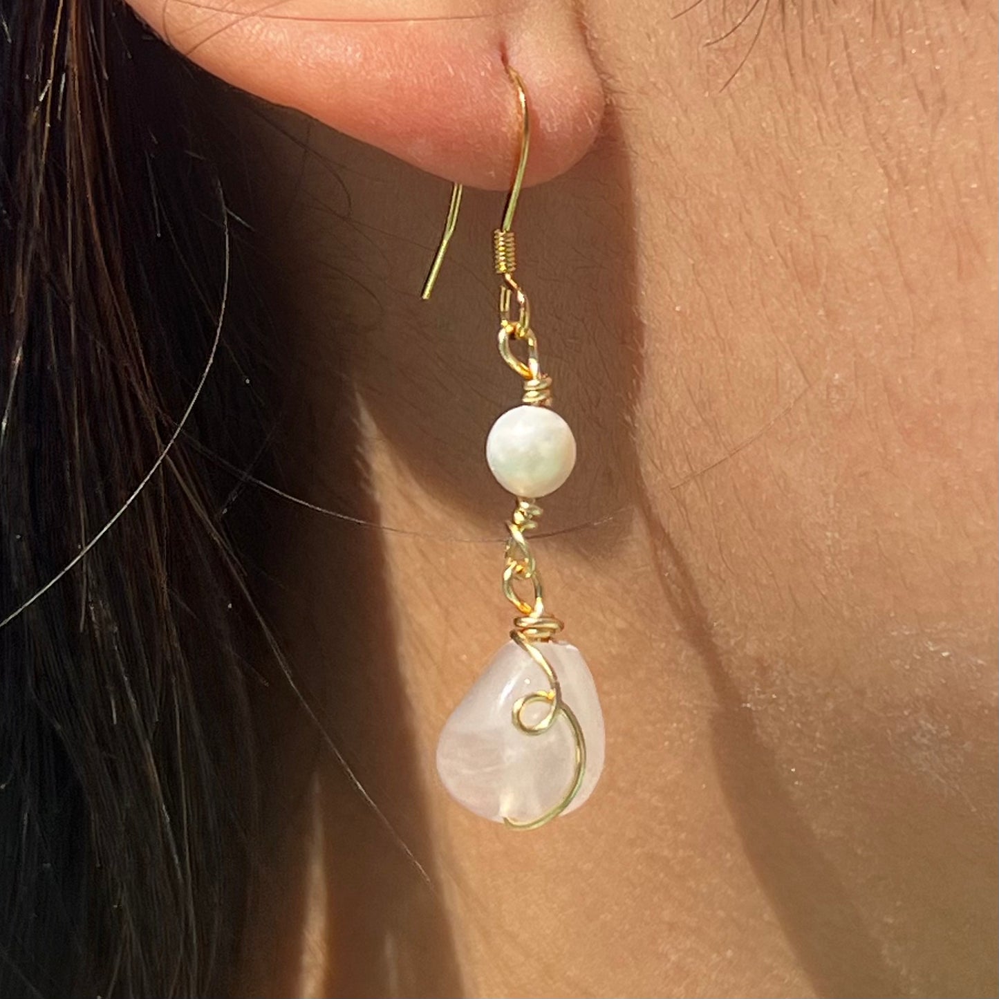 Rose Quartz Pearl Set