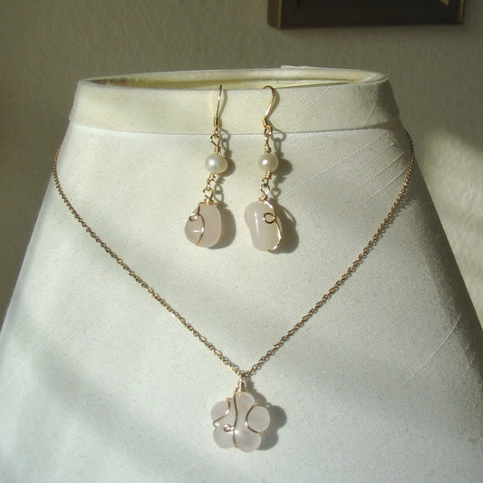 Rose Quartz Pearl Set