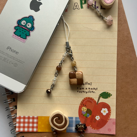 Chocolate Checkered Cookie Phone Charm