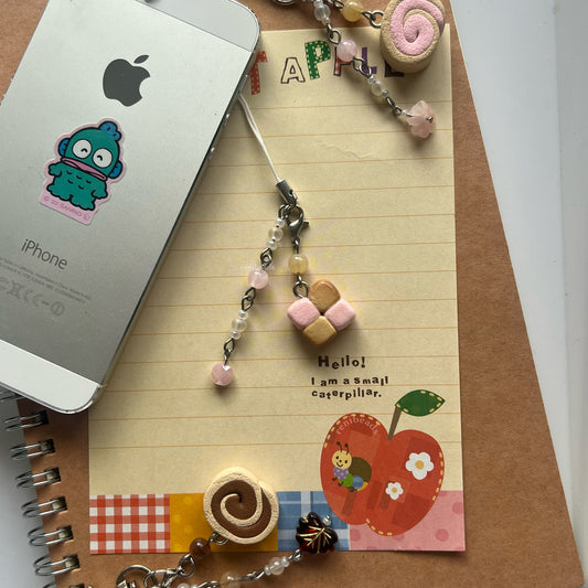 Strawberry Checkered Cookie Phone Charm (Pink)