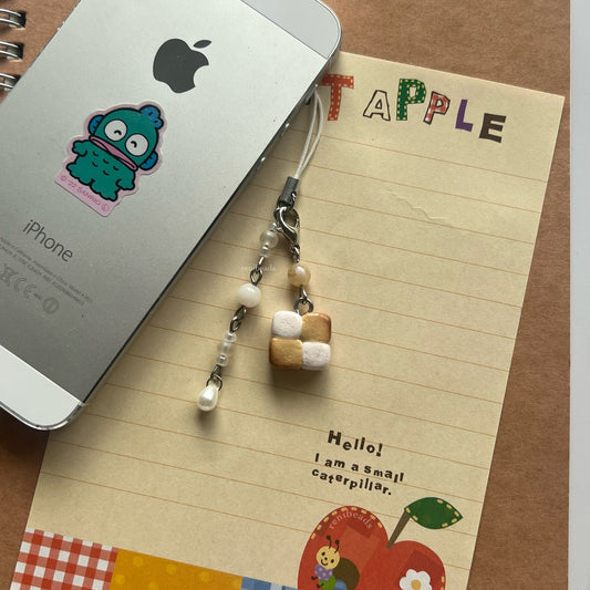 Vanilla Checkered Cookie Phone Charm (White)